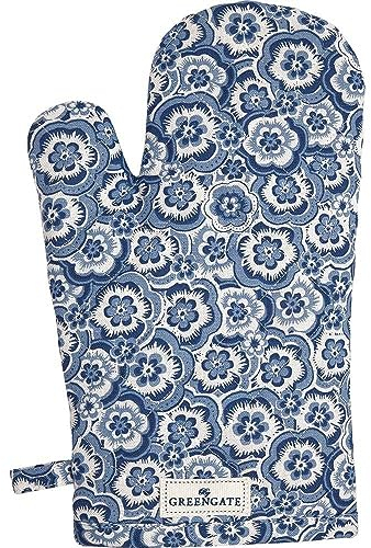 GreenGate Ofenhandschuh Selma Blau mit Blumen Baumwolle Grillhandschuh BBQ