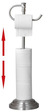 RUMOSE Toilet Paper Holder Stand for Floor, Brushed Nickel Adjustable (12.4 to 22.8) Bathroom Toilet Tissue Holder, Free Standing Toilet Paper Roll Holder with Storage, Stainless Steel