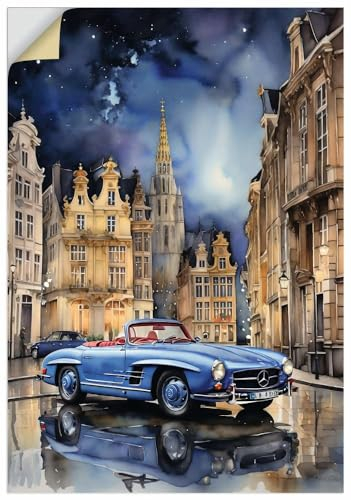 ARTland Wandbild selbstklebende Vinylfolie 70x100 cm Wandtattoo Auto Cabrio Sportwagen Oldtimer Klassiker Mercedes 190SL U5CS