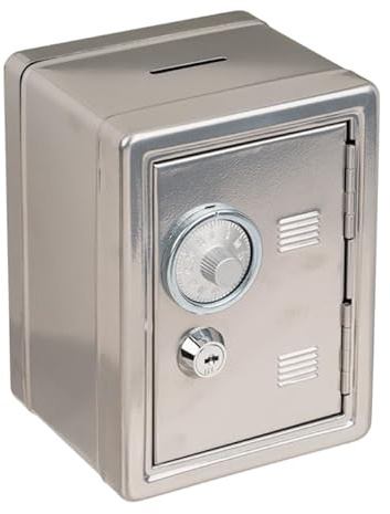 Hucha Metal con Forma Caja Fuerte. Huchas Originales Infantiles Resistente con Llave. Hucha Caja Fuerte Niños (Plata)