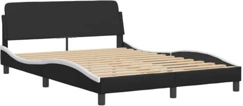 vidaXL Bettgestell Dover, Bett mit Lattenrost, Bettrahmen in Wellenform, Doppelbett Polsterbett Schlafzimmerbett, Schwarz Weiß 120x200cm Kunstleder