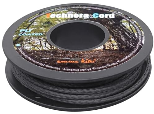 emma kites Black Technora Braided Cord PU Coating 120Ft 200Lb Abraision Flame Resistant, Snare Line Tough Tactical Survival Cord Model Rocket Paracord Assist Cord