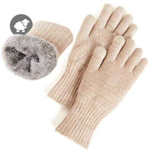 MAGISDU Handschuhe Damen Winter Warm Thermohandschuhe Fleecefutter Merino Wolle Touchscreen Doppelschicht Elastischer Outdoor Winterhandschuhe