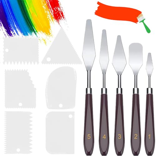 ROMINVIC Strukturpaste,Spachtel Set 11 Stück Acrylmalerei - 5 Palette Messer+6 AbstreifermesserAcryl Spachtel Kunstlerbedarf zum Olgemalde