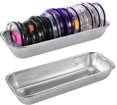 Yoku Made- Stainless Steel Rectangular Wire Mesh Basket for Silverware and Flatware, Tumbler Lid Organizer, Rectangle Gadgets Storage Basket