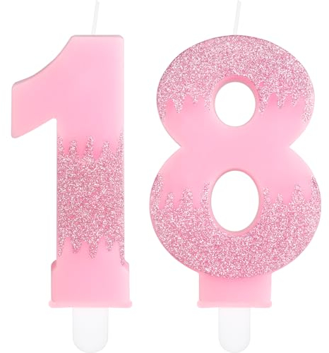 Pink 18th Birthday Candles, Pink Number 18 Candles Frozen Cake Decorations, Pink Frozen Party Candles, Glitter Pink Candle Cake Topper for Girls Boys Birthday Party Decor Wedding Anniversary Supplies