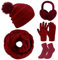 Xnova Wintermütze Damen Fleece Gefütterte Schal Handschuhe Ohrenwärmer und Socken Set 5 in 1, Warme Winddicht Touchscreen Handschuhe Strickset Combo Winterzubehör Geschenke Für Frauen(Rot)