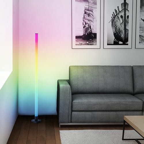 Lightbox RGB-LED Stehlampe | 150 cm Höhe | dimmbare Standleuchte mit Musiksensor & Fernbedienung & RGB-Frontlight | max. 125 lm | integiertes LED | aus Aluminium/Kunststoff in Schwarz