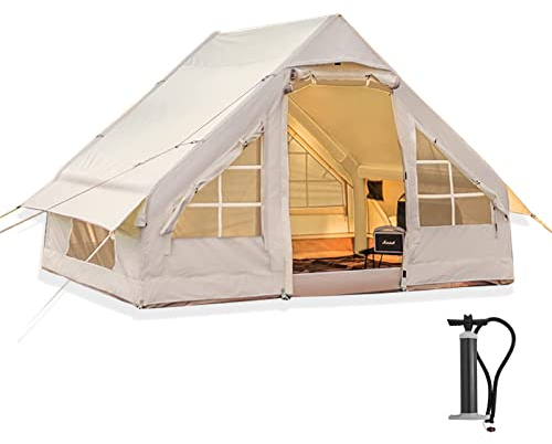 Aufblasbares Campingzelt mit Pumpe, aufblasbares Glampingzelt for 4–6 Personen, wasserdichtes, winddichtes aufblasbares 4-Jahreszeiten-Zelt for den Außenbereich, Tipi-Zelte aus Oxford-Canvas
