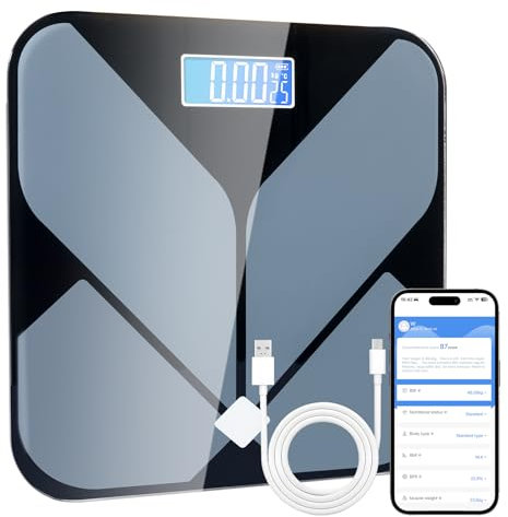 Körperfettwaage Lescale 30 * 30cm, Waage mit Körperfett und Muskelmasse, Personenwaage mit körperfettanalyse, körperanalysewaage, ultra precision körperwaage, 22 Körpermaße