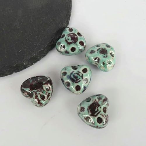 10 Stück 26 x 28 mm grüne Herz-Keramikperlen zur Schmuckherstellung, lose Keramikperlen für Armbänder, Basteln von Keramikanhängern-GRÜN-10 Stück