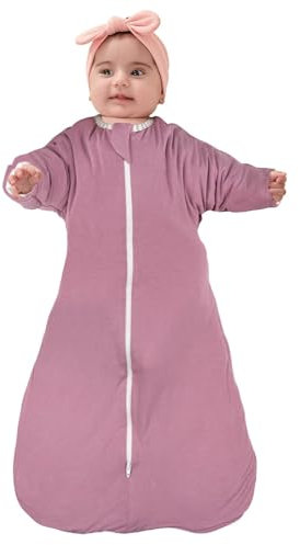 ZIGJOY Shark-Fin Transition Swaddle - 2.5 Tog Long Sleeves Baby Sleeping Bag with Mitten Cuffs, 2-Way Zipper Swaddle Blanket 3-6 Months, Purple
