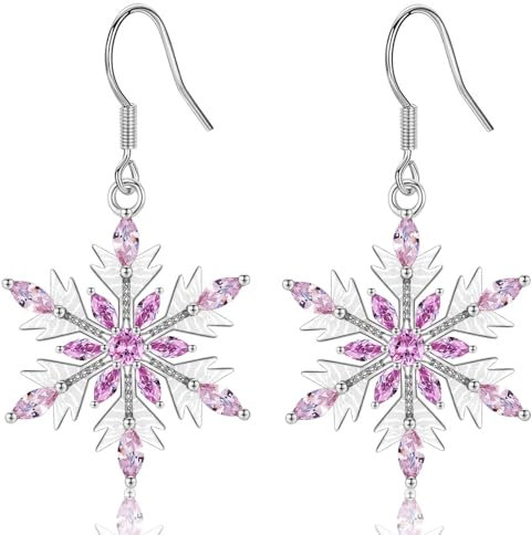 MASOP Schneeflocken Ohrringe Hängend AAA Zirkonia Blau Ohrhänger Weihnachten Schmuck Geschenke für Damen Frauen