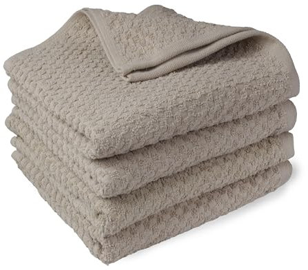 DoubleDry Popcorn Handtücher Set– 4er Set 70x140 cm Baumwolle – 420 g/m² – Weich & Saugstark – Badetuch badehandtücher - Oeko-Tex Made in Green Zertifiziert (Taupe)