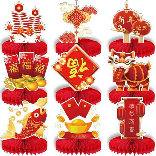 Tischaufsätze für chinesisches Neujahrsfest Tischdekoration für 2026 Schlangenfest Neujahrsparty-Dekorationen Jahr der Schlange Tischaufsätze rote Neujahrsparty-Tischaufsätze
