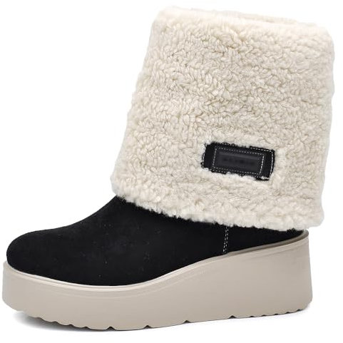 IF Stivali Alla Caviglia Stivaletti Pelosi Doppio Uso Con Risvolto Ghetta Pelliccia Pelo Montone Sintetico da Donna Doposci Zeppa Platform GA016 Nero N.38