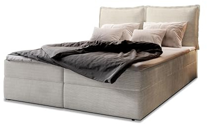 Masseno Boxspringbett LENTE 180x200 cm Komplett-Set mit Matratze und Topper, Polsterbett mit Zwei Bettkästen -Beige, Lincoln 83