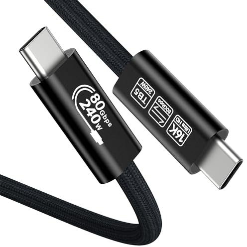 ConnBull Cavi USB C compatibile con Thunderbolt 5 Cavo 80Gbps di sincronizzazione dati Supporto 240W di ricarica ad alta velocità, display 16K/8K per monitor Thunderbolt 4/USB4 e altro ancora, 0,5m