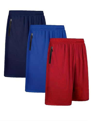 BUYJYA Lot de 3 shorts de course à pied pour homme - Légers et décontractés - Avec poche zippée