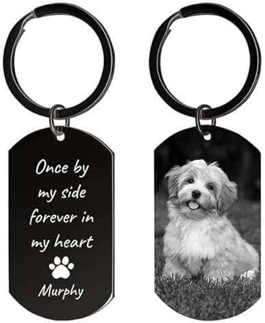 Rainsar Personalisierter Schlüsselanhänger Hund mit Foto Gravur- Erinnerung Geschenk für Verstorbenen Hunde & Katzen, Edelstahl Traueranhänger für Haustierverlust