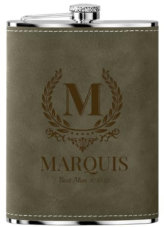Petacas de Alcohol Personalizada Flask 1 Pieza Regalos de Boda Padrinos Acero Inoxidable Portátil Cuero Grabado Verde 8 OZ