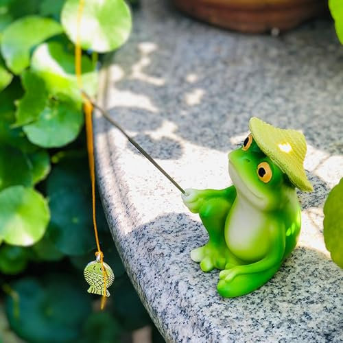 FONDUO Deko Garten Frosch Figuren für Miniteich Deko Gartenfiguren für Draußen Wetterfest Gartendeko Ornament Harz Statue für Garten Zinkwanne Teich Balkon Terrasse Gartenteich Teichdeko Geschenk (A)