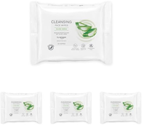 by Amazon Face Cleansing Wipes with Aloe Vera, Make-up remover, Fragrance Free, 25 Wipes (Pack of 4)