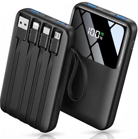 Power Bank Fast Charging 27000mAh 22.5W, Portable Charger with Built-in 4 Cables & USB-C In/Out, External Battery Pack PD3.0 QC3.0, Compatible with iPhone 17/16/15/14/13/12 and More