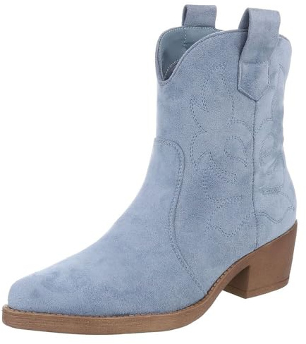 Ital Design Damen Stiefeletten mit Reißverschluss und Blockabsatz, spitze Form, Hellblau, Gr. 41