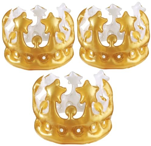 YiliYa 3 Stück Aufblasbare Krone,Aufblasbare Geburtstagskrone | König Prinzessin Gold Krone Zubehör,Kostümzubehör Karneval für Kinder und Erwachsene Geburtstag Dekoration