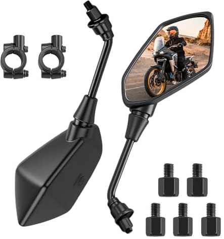 Motorrad Spiegel Set, Motorrad Rückspiegel E-geprüft mit M8 M10 Rechtsgewinde und Linksgewinde, Universal Motorradspiegel, Roller Spiegel für ATV, E-Bike, Moped, Scooter (Schwarz)