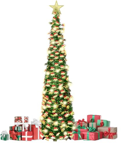 150cm arbol de Navidad Plegable,con strella Superior y 5 m de Luces de Hadas,Montaje rápido, Plegable, Decoraciones navideñas para casa, Chimenea, Oficina, Tienda, Hotel,Lentejuelas de Campana