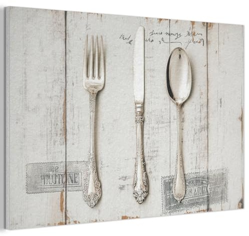 MuchoWow© Wandbilder aus Filz Wohnzimmer Wanddeko Schlafzimmer Zimmerdeko | 60x40 cm - Wandgemälde Zimmer Deko für die Wand Dekoration Wall Art Silber - Besteck - Holz