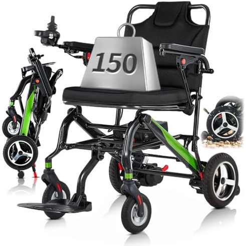 ZQHQKJ Elektrorollstuhl faltbar Carbonfaser+Magnesium ultraleicht 15,8 kg 12 Ah Akku 25 km/20 Ah Akku 35 km Reichweite Reiserollstuhl Senioren tragbar joystick geländetauglich,12A