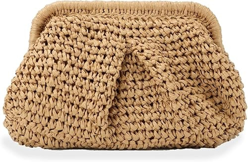 Mayhug Bast-Tasche, Stroh-Clutch für Damen, gehäkelte Handtaschen, Wolken-Knödeltasche, Stroh, Umhängetasche, Sommer, Strand, gewebte Tasche, Khaki