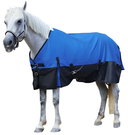 Gallopoff Lightweight No Fill Horse Rug – 0g Waterproof & Breathable Standard Neck Turnout Rug Rain Sheet for Horses Royal Blue 6'0