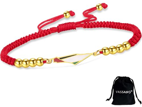 VASSAGO Palestine Bracelet for Women Men Palestine Map Country Flag Handmade Adjustable Braided Rope String Bracelet Stainless Steel Patriotic Jewelry Judaica Souvenir Gifts