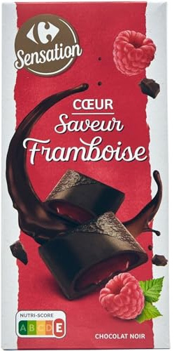 SENSATION - Tablette de Chocolat Noir Framboise CARREFOUR | Savoureux et onctueux | Idéal pour les desserts ou les encas | la tablette de 130g | LOT DE 4