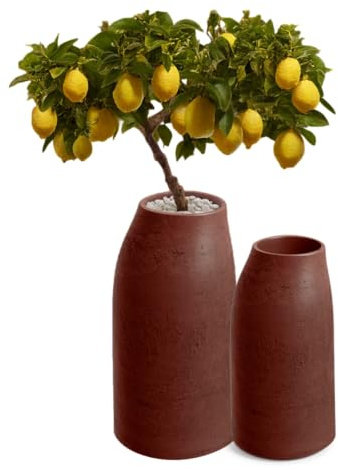 FEINZ Blumentopf EPOCCO 38x70 cm Red Ochre | Mit Pflanzeinsatz, antike Keramikoptik, für Garten Terrasse und Innenbereich, wetterfest, langlebig, dekoratives Design