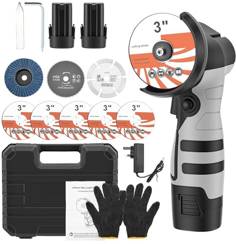 12V Mini Cordless Angle Grinder, Mini Angle Grinder Kit,19500RMP Cordless Angle Grinding Tool with 2x1500mAh Batteries and 6PCS Discs,Angle Grinder Tool Set for Cutting Polishing and Grinding