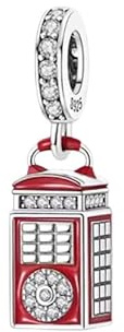 London Telefonzelle-Anhänger aus 925er Sterlingsilber, kompatibel mit Pandora-Charms und vielen anderen Charm-Armbändern.