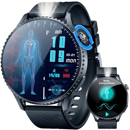 Orologio Smartwatch Uomo ECG+HRV Orologi: 1.56 AMOLED Fitness Tracker con Chiamate Bluetooth PPG Acido Urico SPO2 Pressione Sanguigna Sonno Pulsante SOS Torcia Integrata LED Compatibile Android iOS