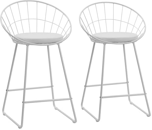 Happy Garden 2er Set Barhocker Alex 65 cm Metall weiß mit weißem Kissen - gepolsterte Sitzfläche