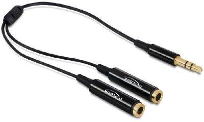 DeLock Audiokabel, Klinke 3,5mm, Stecker an 2 x Buchse, 25cm, schwarz, [65356]