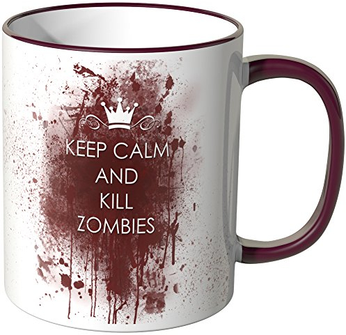 WANDKINGS® Tasse, Spruch: Keep Calm and Kill Zombies - Bordeaux