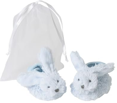 Baby Schuhe Hase - Geschenk Hausschuhe Häschen mit Klettverschluss im Organzabeutel (Blau)