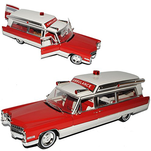 Greenlight Cadilac S & S High Top Ambulance 1966 Rot Weiss 1/18 Modell Auto