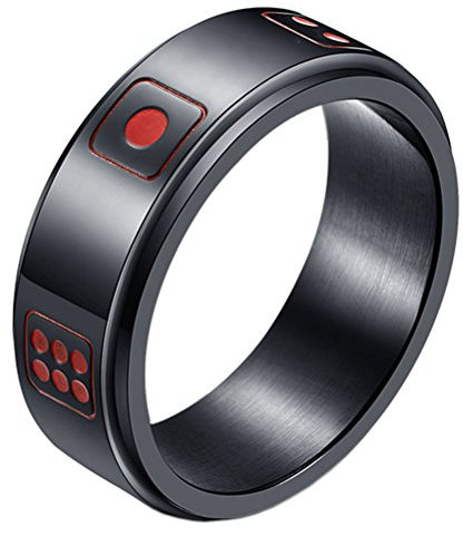 HIJONES Anello da Uomo in Acciaio Inossidabile Lucky Spinner Dice Ring Band 8Mm Nero Taglia 12