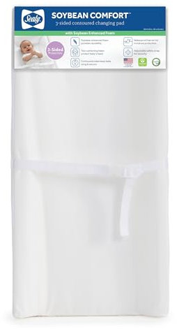 Sealy Baby Soybean Comfort Wickelunterlage für Kommode oder Wickeltisch, 3-seitig, wasserdicht, konturiert, Weiß, 81,3 x 40,6 cm