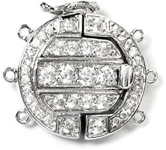 Rhodium auf 925 Sterling Silber Rund 3 Strähnen Micro Ebnen CZ Kristall klar Perle Box Verschluss Stecker Schalter mit Sicherheit Lock